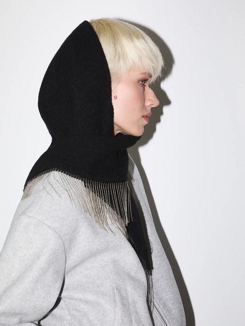 Medicine szal z domieszką wełny damski kolor czarny gładki