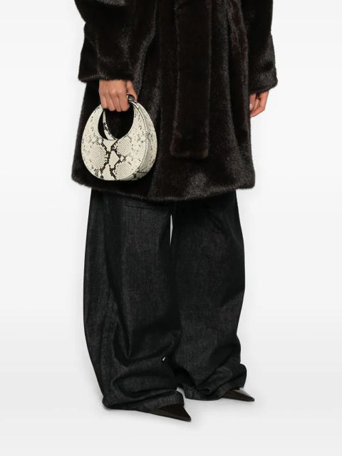 STAUD Goodnight Moon snakeskin top-handle tote bag - White