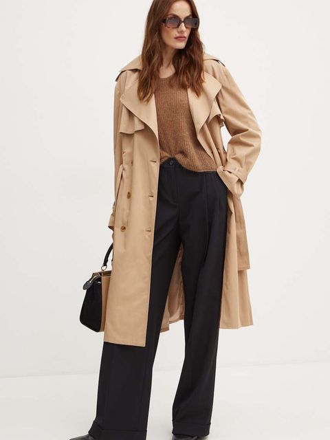 Bardot trencz HALLE damski kolor beżowy przejściowy dwurzędowy 59399JB