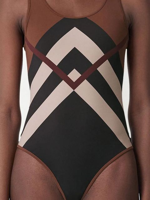 Burberry Chevron Check-print swimsuit - Brown