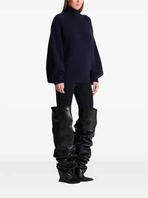 Balmain ribbed-knit logo-patch sweater - Blue - zdjęcie produktu nr 2