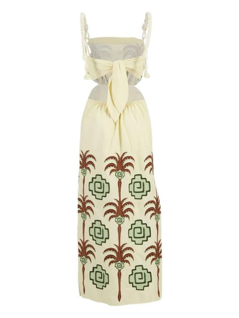 Johanna Ortiz Tributaries palm-tree embroidered cut-out maxi dress - Neutrals
