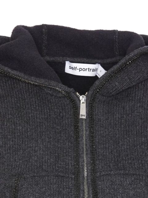 Self-Portrait knitted cropped hoodie - Grey