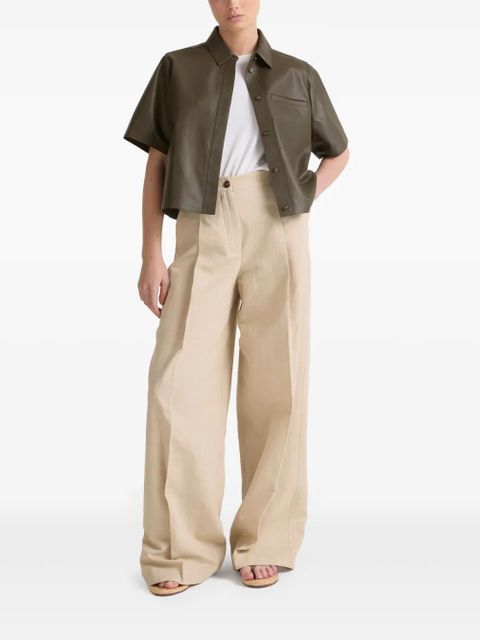 Yves Salomon cropped leather overshirt - Green