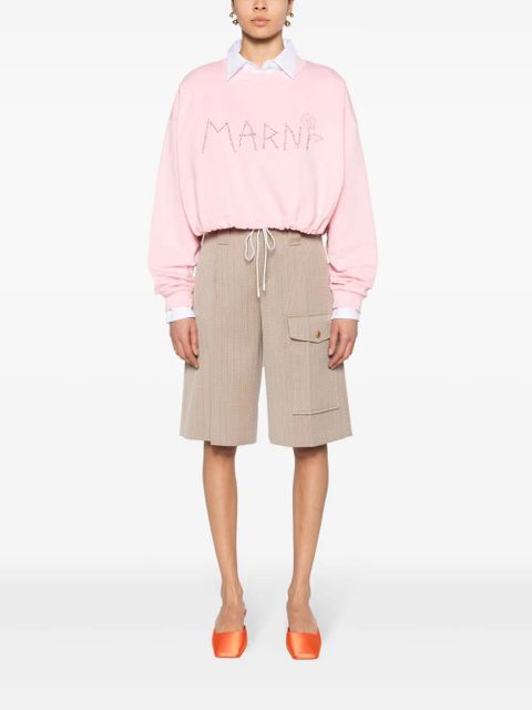Marni logo-embroidered cropped sweatshirt - Pink