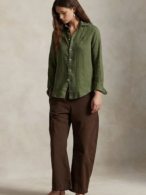 Polo Ralph Lauren koszula lniana kolor zielony relaxed z kołnierzykiem klasycznym 211970730