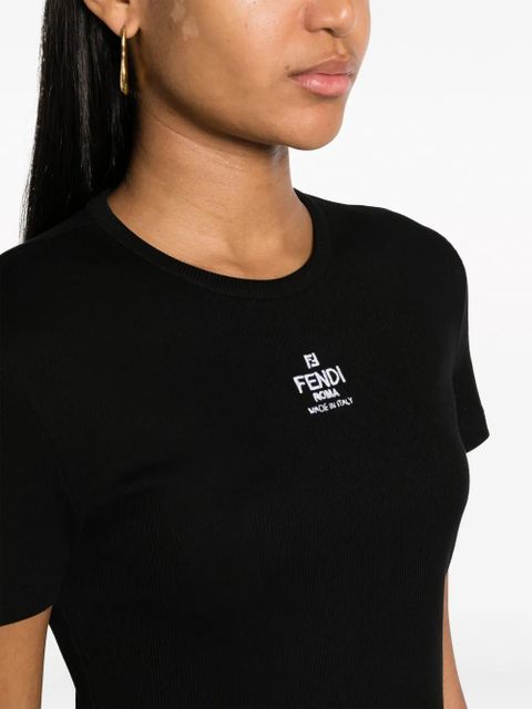 FENDI logo-embroidered cropped cotton-blend T-shirt - Black