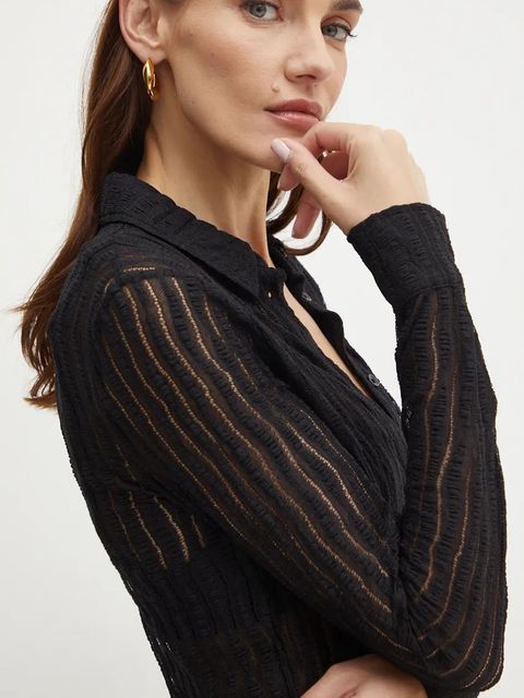 Marella koszula damska kolor czarny slim z kołnierzykiem klasycznym 2423956014200