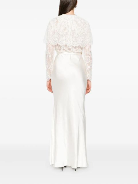 Self-Portrait lace-panel satin maxi dress - White