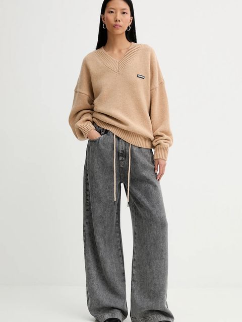 Rotate sweter wełniany kolor beżowy 1147631753