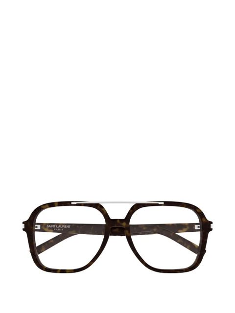 Saint Laurent Eyewear tortoiseshell-effect pilot-frame glasses - Brown - zdjęcie produktu nr 1