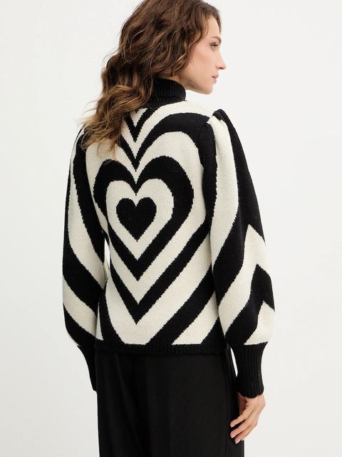 Farm Rio sweter z domieszką wełny damski kolor czarny ciepły z golfem 345809