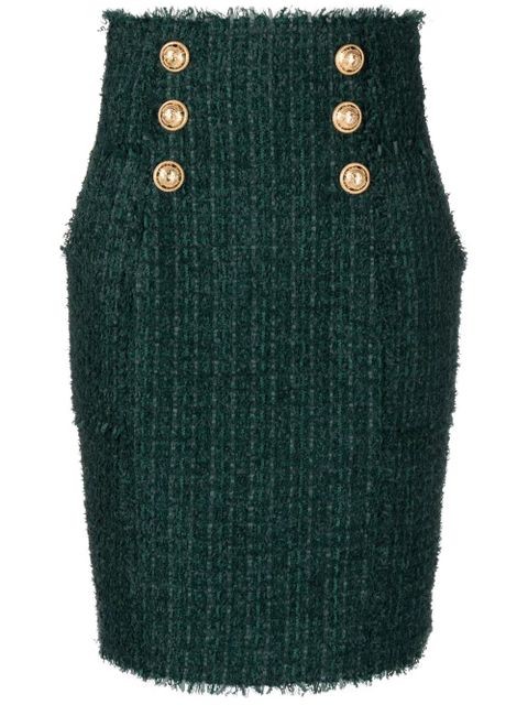 Balmain button-detail tweed pencil skirt - Green - zdjęcie produktu nr 1
