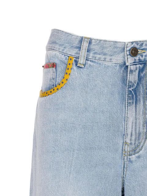 Valentino Garavani floral-hem embroidered jeans - Blue