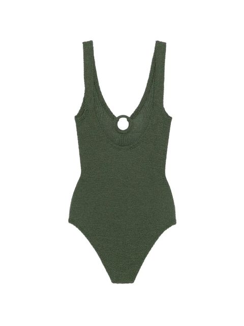 Hunza G Celine ring-detail crinkle swimsuit - Green - zdjęcie produktu nr 2