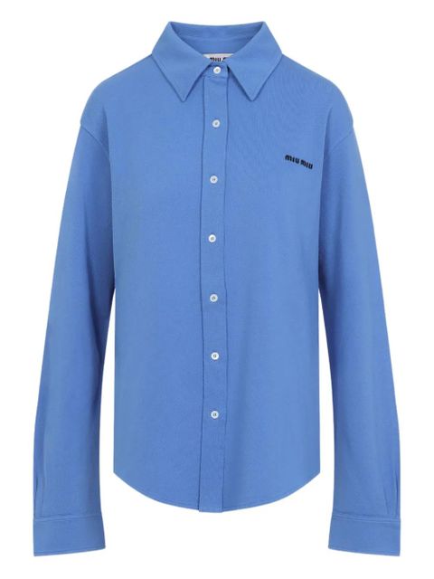 Miu Miu logo-embroidered cotton shirt - Blue - zdjęcie produktu nr 1