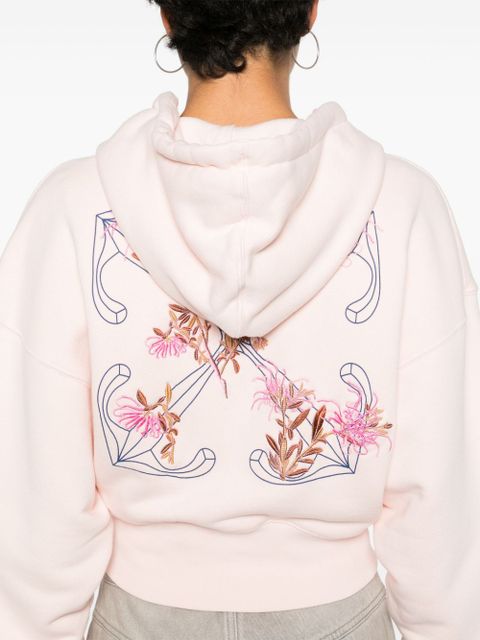 Off-White floral-embroidered cropped hoodie - Pink