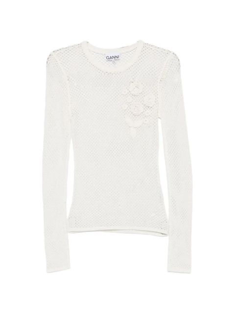 GANNI mesh pointelle long-sleeve T-shirt - White - zdjęcie produktu nr 1