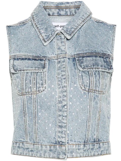 Self-Portrait rhinestoned denim vest - Blue - zdjęcie produktu nr 1