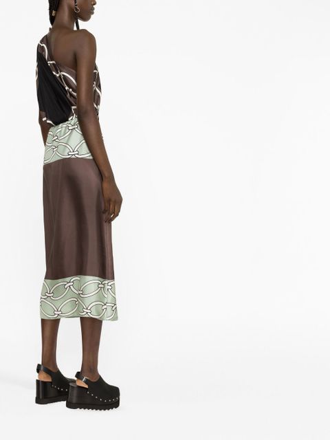 Valentino Garavani chain-print one-shoulder silk midi dress - Green