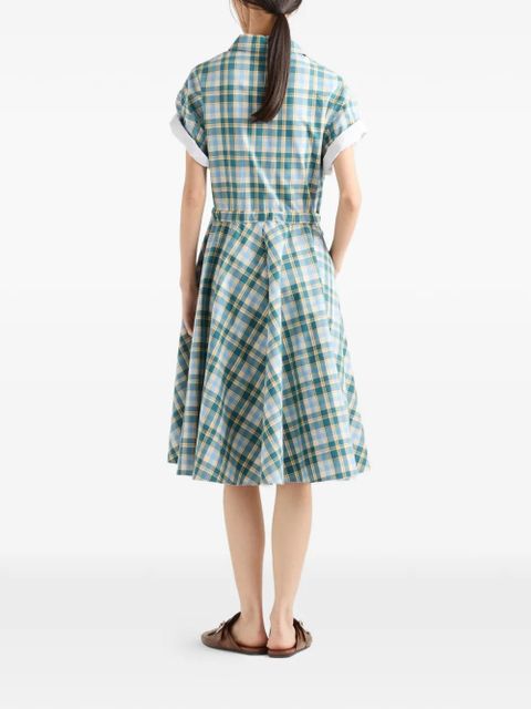 Prada embroidered checked cotton dress - Green