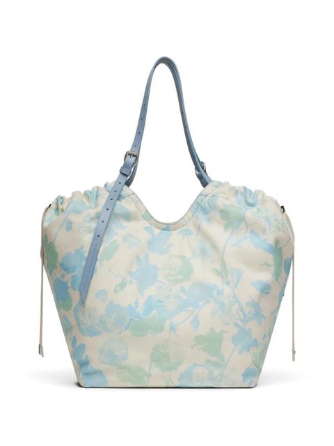 Maison Margiela medium floral-print drawstring-detail cotton tote bag - Blue