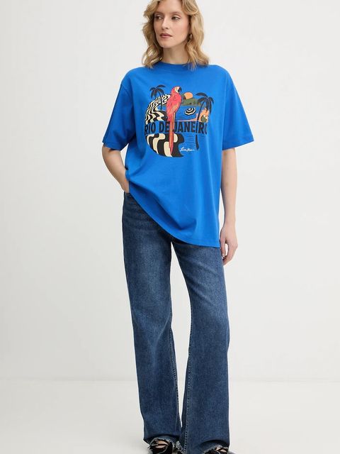 Farm Rio t-shirt damski kolor niebieski 344377