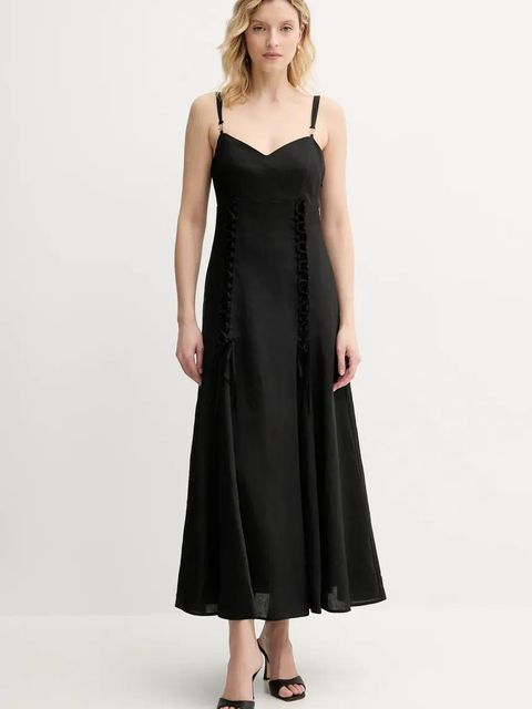 Twinset sukienka z domieszką lnu kolor czarny maxi rozkloszowana 251TT2070 - zdjęcie produktu nr 1