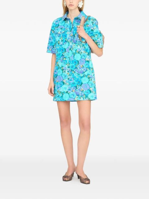 Chloé floral-patch polo-collar mini cotton dress - Blue - zdjęcie produktu nr 2