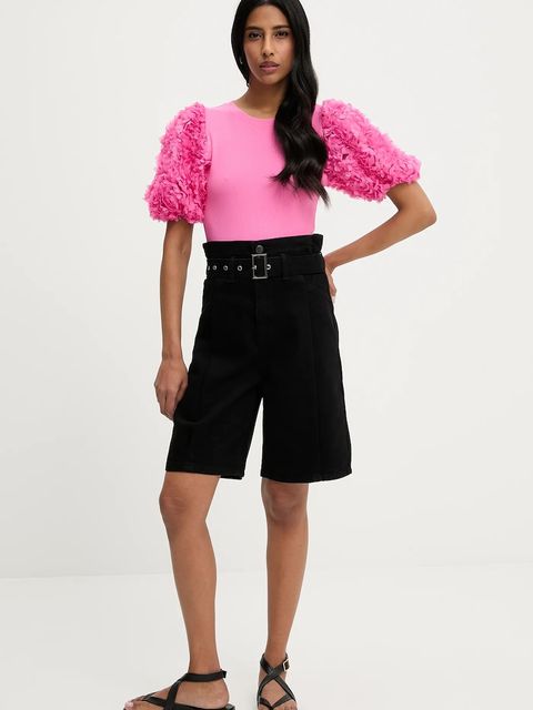 Answear.LAB szorty jeansowe damskie kolor czarny gładkie high waist