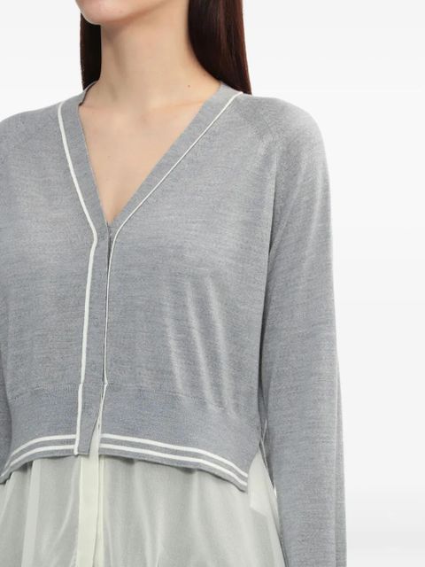 3.1 Phillip Lim chiffon-trim V-neck wool cardigan - Grey