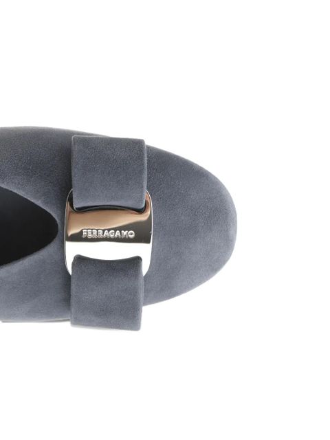 Ferragamo bow-embellished suede ballet flats - Blue