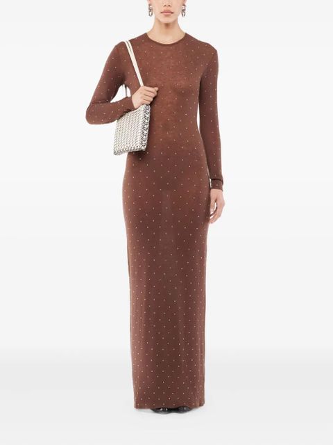 Rabanne embellished long-sleeved maxi dress - Brown
