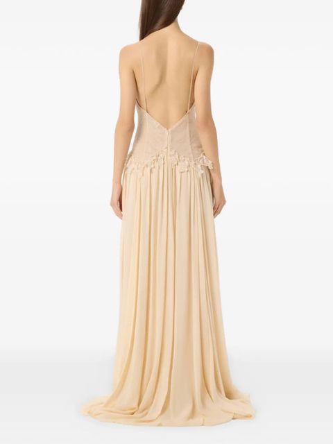 Blumarine lace-trimmed georgette dress - Neutrals