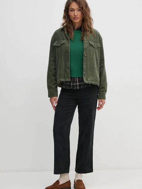 United Colors of Benetton kurtka sztruksowa kolor zielony przejściowa 2HKTDN06O