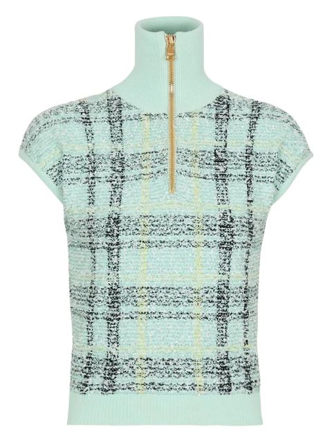 Balmain plaid-detail zip-fastening top - Green - zdjęcie produktu nr 1