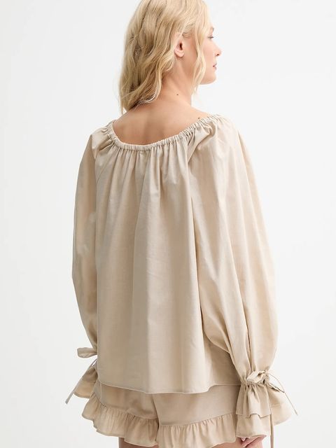 The Sleeper bluzka lniana damska kolor beżowy gładka CHBL06P017N