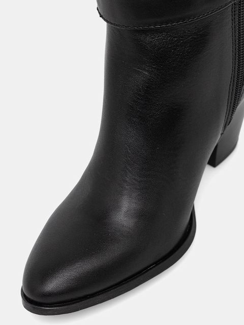 Tommy Hilfiger kozaki skórzane TH T-STRAP LTHR POINTY LONG BOOT damskie kolor czarny na słupku FW0FW08982