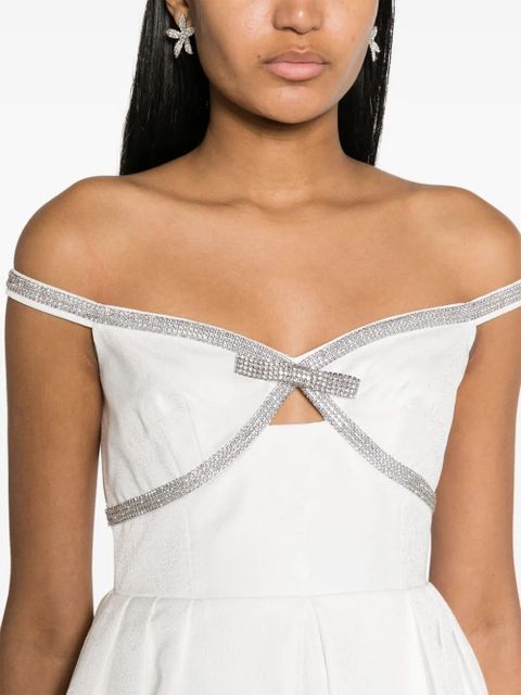 Self-Portrait diamanté-trim off-shoulder minidress - White