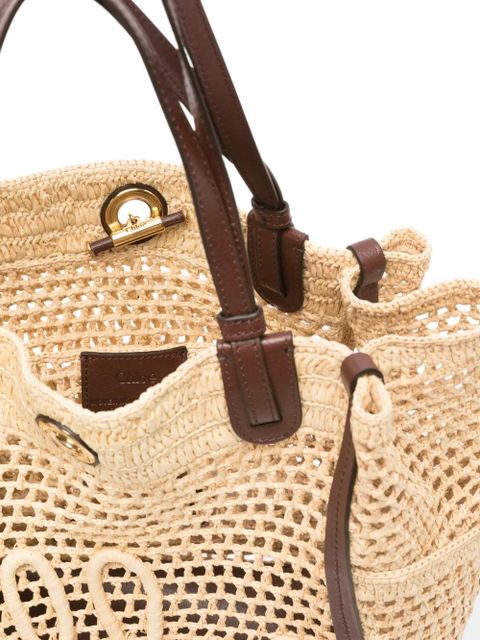 Chloé Double Carry open-knit logo-patch tote bag - Neutrals