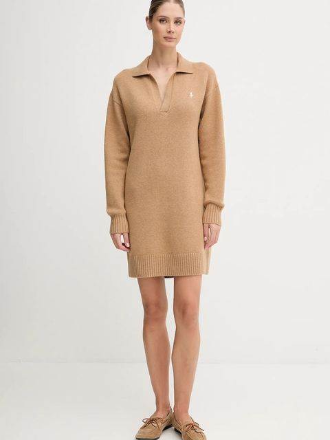 Polo Ralph Lauren sukienka z wełną kolor beżowy mini oversize 211A91143