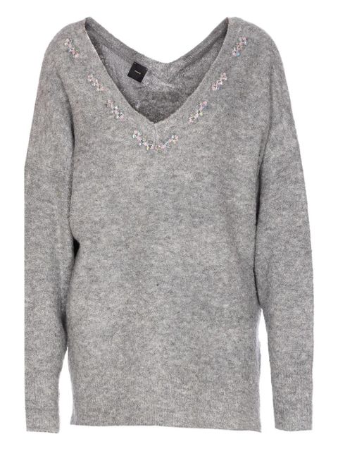 PINKO Dancing Queen embellished V-neck sweater - Grey - zdjęcie produktu nr 1