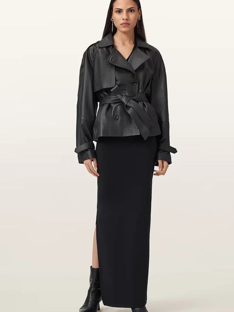 AllSaints trencz skórzany REED kolor czarny W035LD