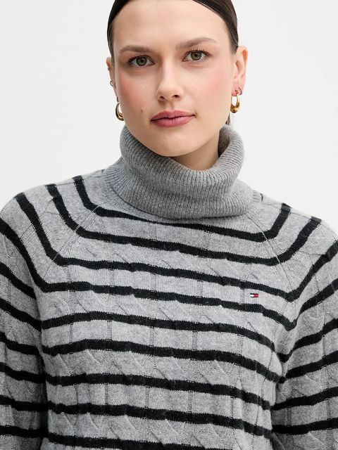 Tommy Hilfiger sweter wełniany damski kolor szary lekki z golfem WW0WW46791