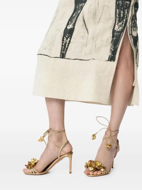Aquazzura Summer Sun flower-embellished lace-up sandals - Gold