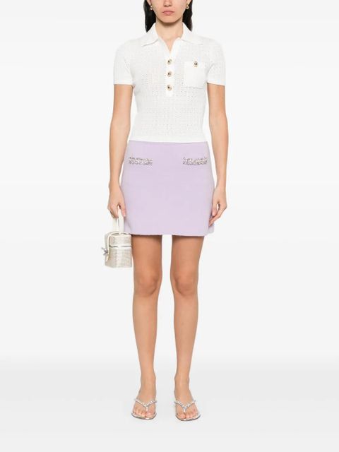 Self-Portrait pointelle-knit polo top - White - zdjęcie produktu nr 2