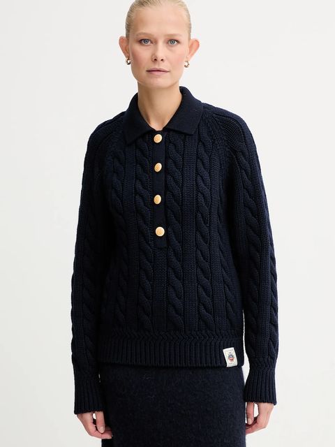 Bally sweter wełniany damski kolor granatowy ciepły WKN0BG - zdjęcie produktu nr 1