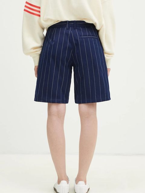 adidas Originals szorty PINSTRIPE SHORT damskie kolor granatowy wzorzyste high waist JC7683