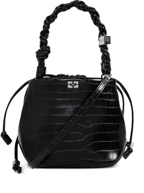GANNI crocodile-embossed leather tote bag - Black