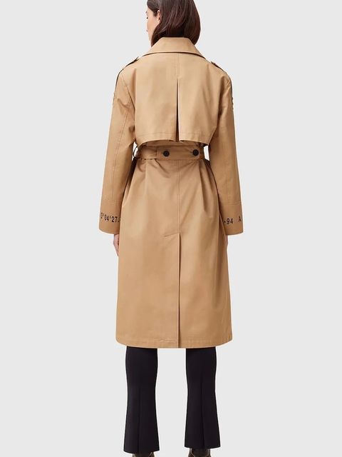 AllSaints trencz bawełniany DEMMI damski kolor beżowy przejściowy dwurzędowy W027OC